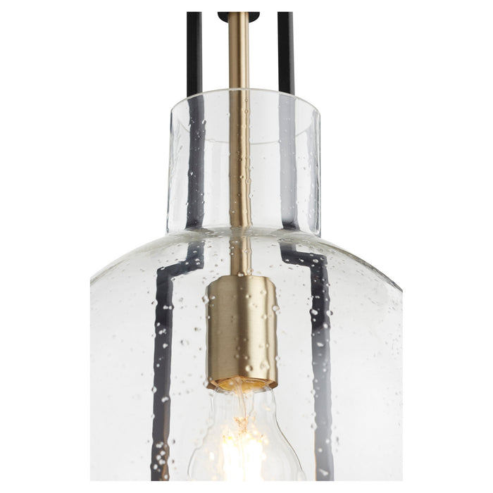 Quorum 89-10-6980 One Light Pendant, Textured Black w/ Aged Brass