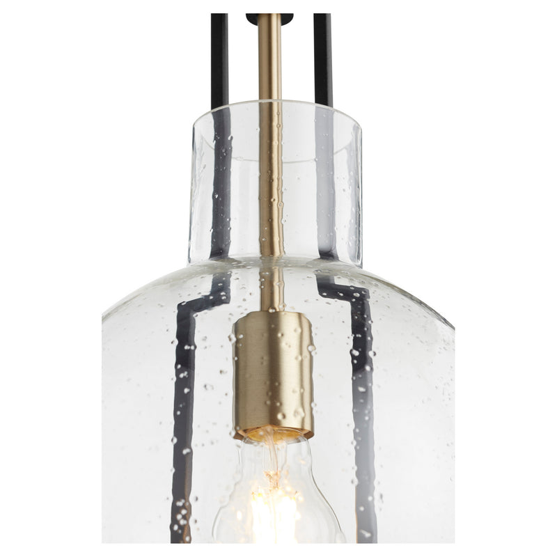 Quorum 89-10-6980 One Light Pendant, Textured Black w/ Aged Brass