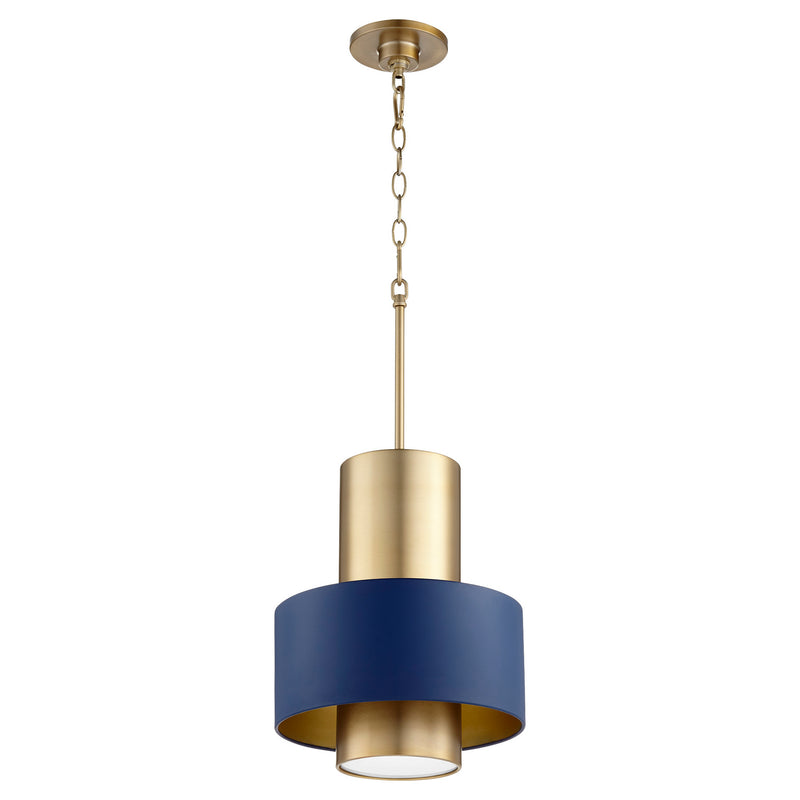 Quorum 8010-3280 One Light Pendant, Aged Brass w/ Blue