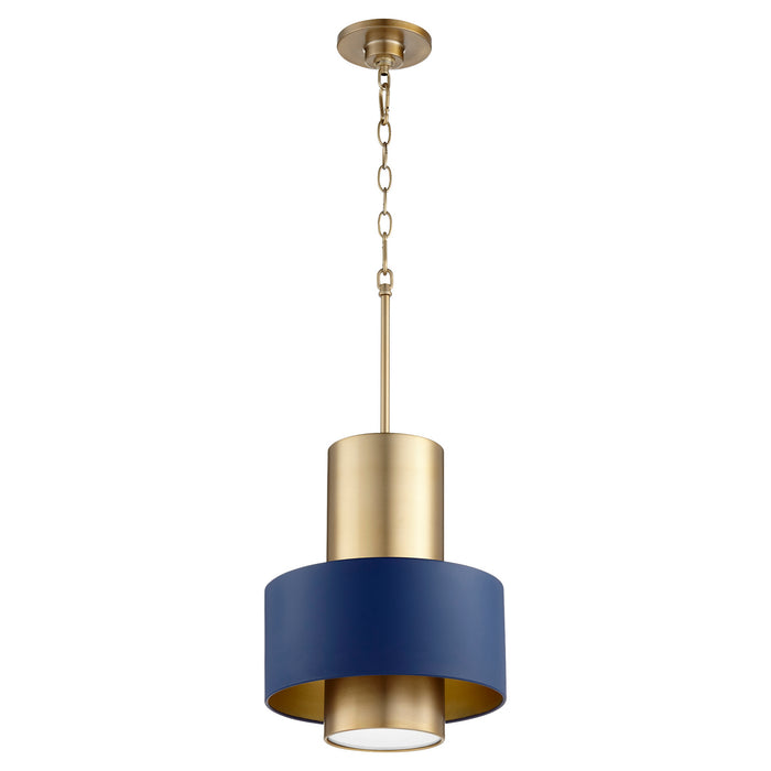 Quorum 8010-3280 One Light Pendant, Aged Brass w/ Blue