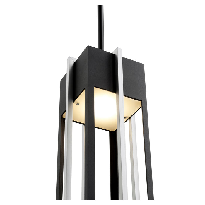 Quorum 712-18-69 LED Outdoor Pendant, Textured Black w/ Brushed Aluminum