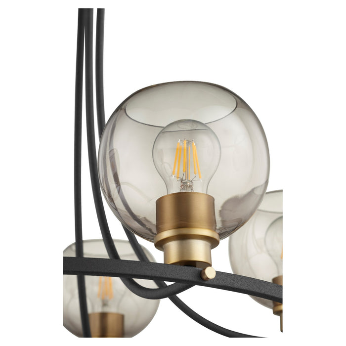 Quorum 672-5-6980 Five Light Chandelier, Textured Black w/ Aged Brass