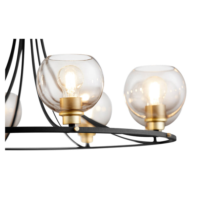 Quorum 672-8-6980 Eight Light Chandelier, Textured Black w/ Aged Brass