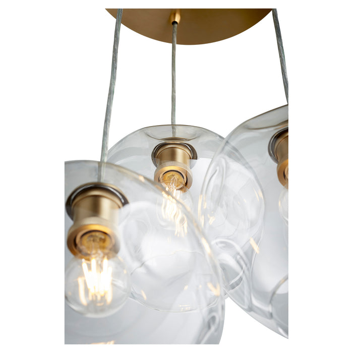 Quorum 63-80 Three Light Pendant, Aged Brass