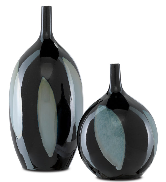 Currey and Company 1200-0408 Vase, Black/Steel Blue