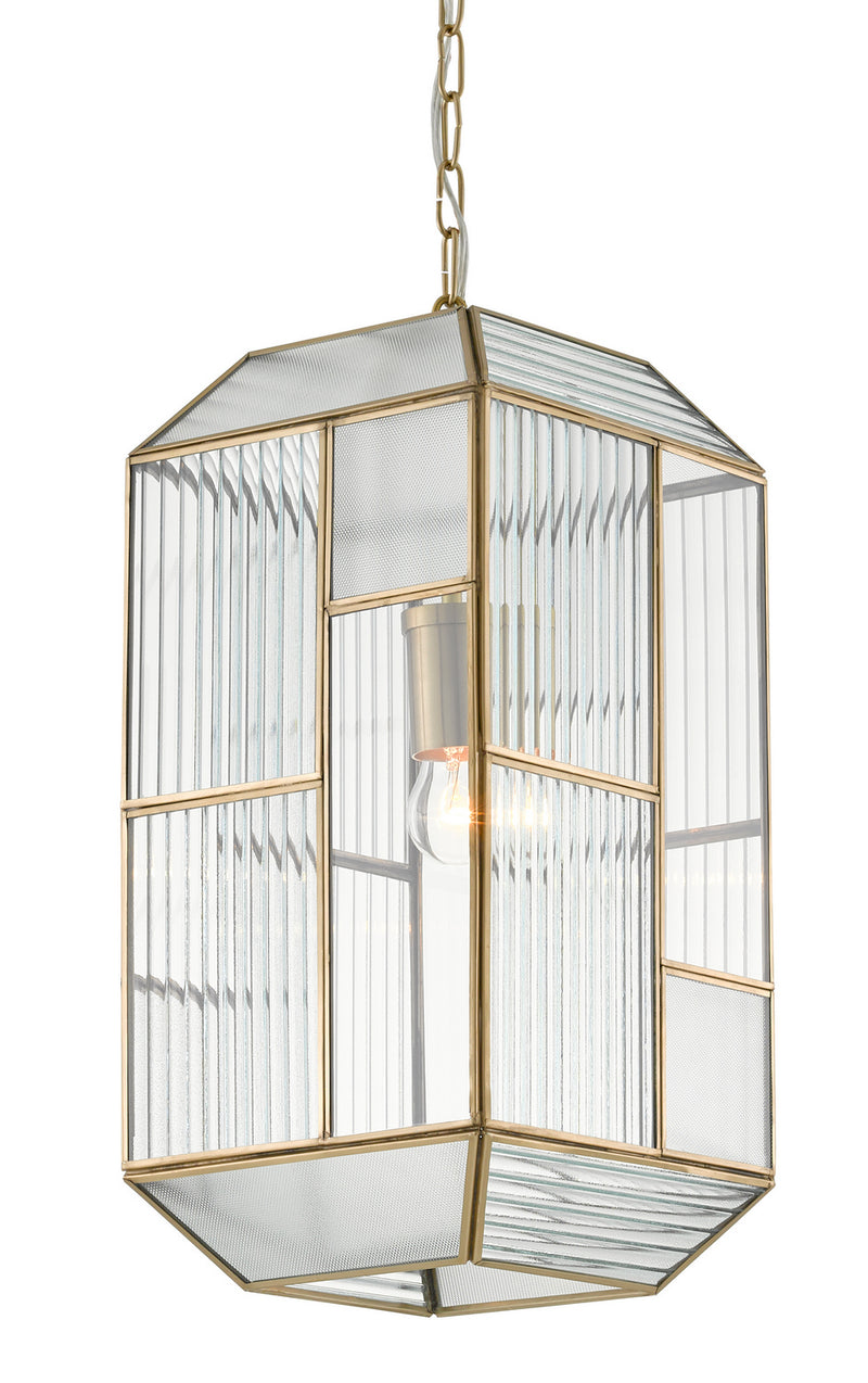 Currey and Company 9000-0749 One Light Pendant, Antique Brass/Clear