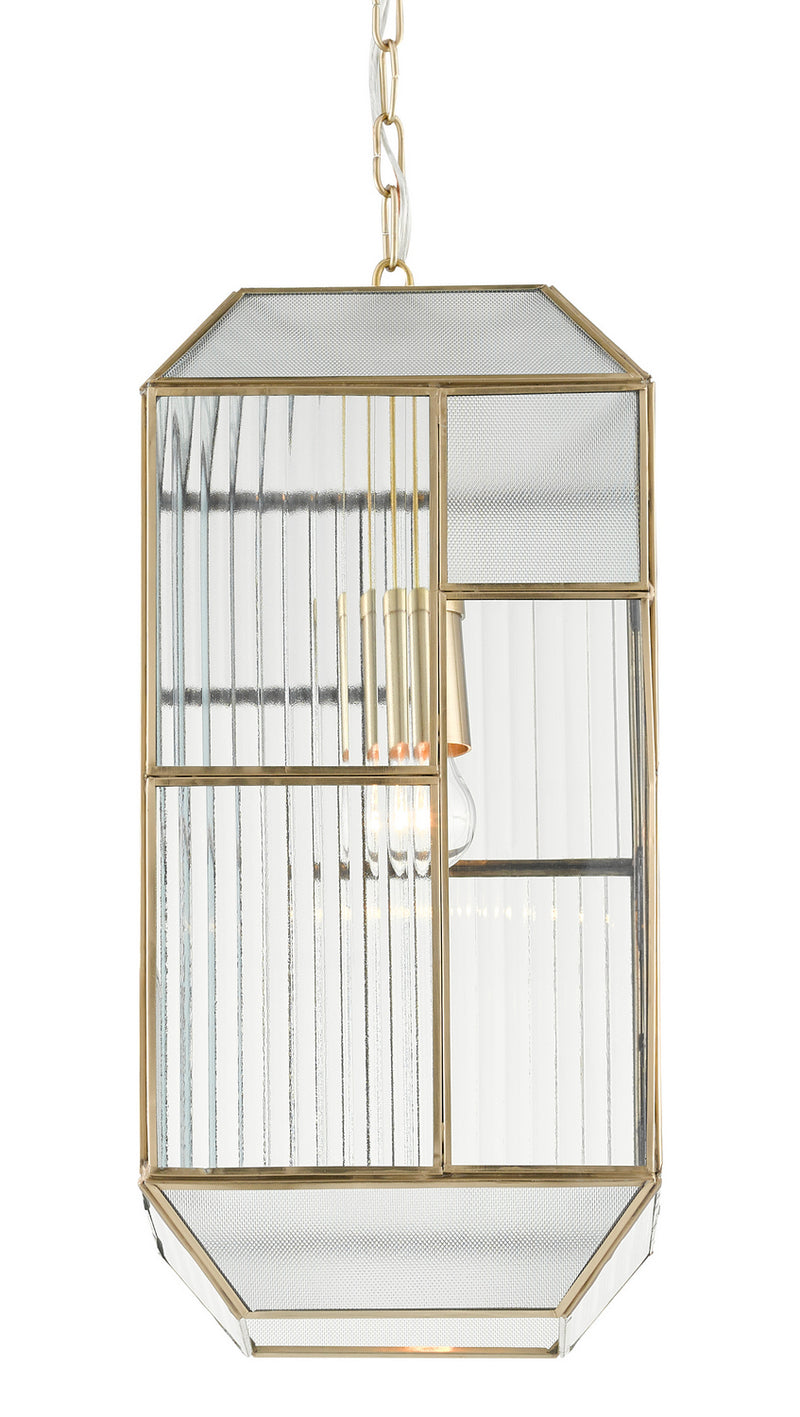 Currey and Company 9000-0749 One Light Pendant, Antique Brass/Clear