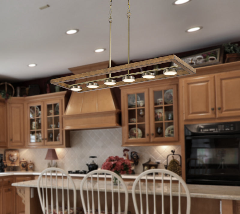 Cal Lighting FX-3760-6 LED Island Chandelier, Light Oak