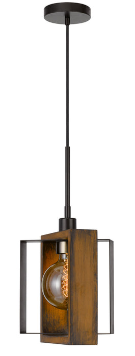 Cal Lighting FX-3755-1 One Light Pendant, Wood/Black