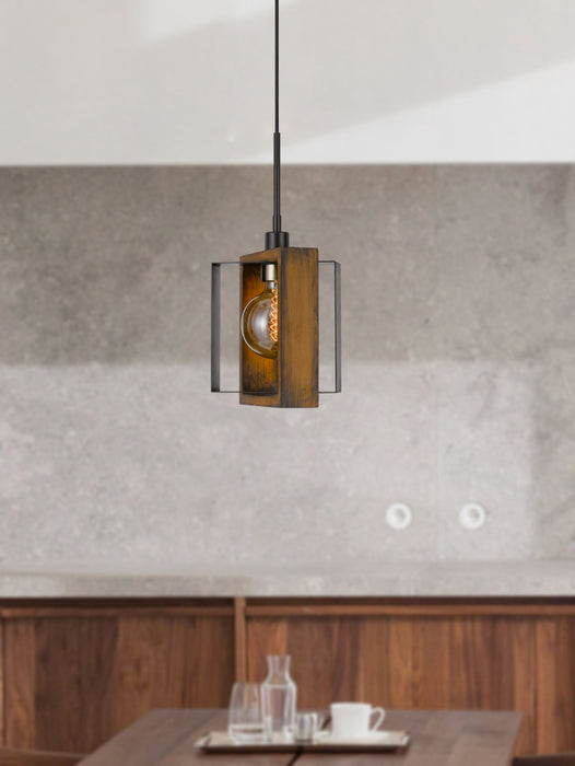 Cal Lighting FX-3755-1 One Light Pendant, Wood/Black