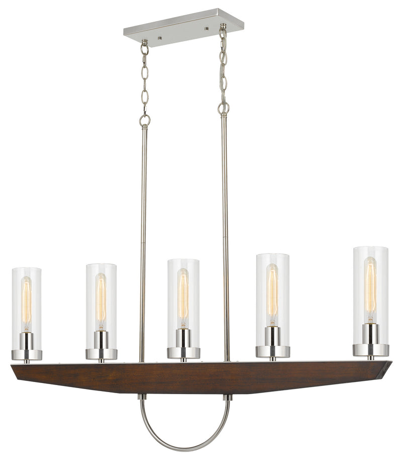Cal Lighting FX-3756-5 Five Light Island Chandelier, Wood/brushed Steel