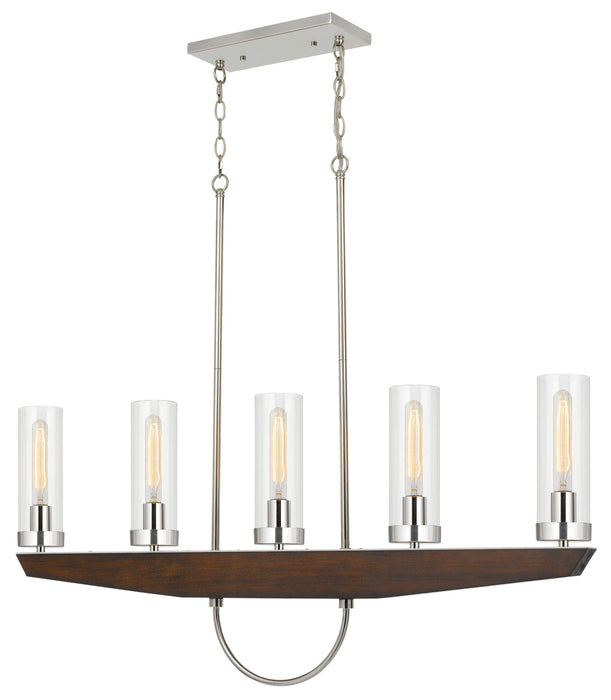 Cal Lighting FX-3756-5 Five Light Island Chandelier, Wood/brushed Steel