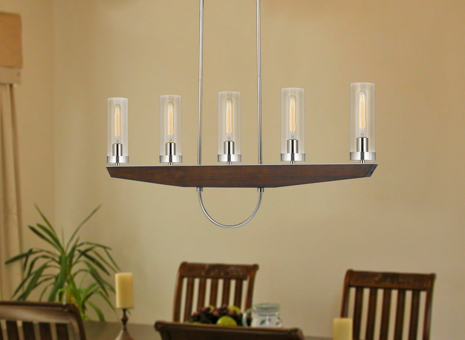 Cal Lighting FX-3756-5 Five Light Island Chandelier, Wood/brushed Steel