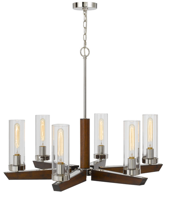 Cal Lighting FX-3756-6 Six Light Chandelier, Wood/brushed Steel