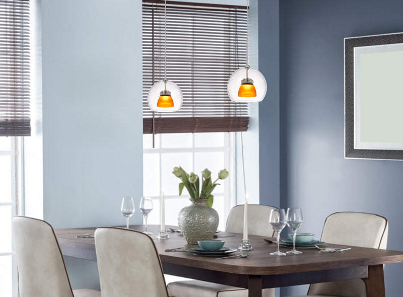 Cal Lighting UP-335-CL-AMBFR LED Mini Pendant, Frosted Yellow