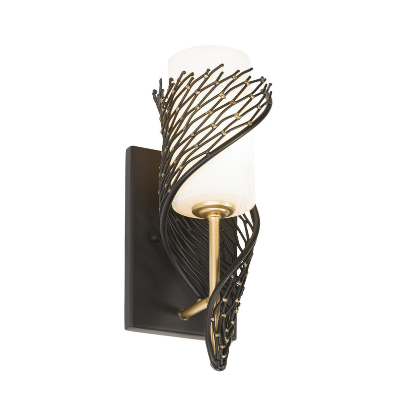 Varaluz 240K01MBFG One Light Wall Sconce, Matte Black/French Gold