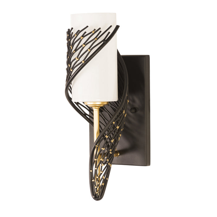 Varaluz 240K01MBFG One Light Wall Sconce, Matte Black/French Gold