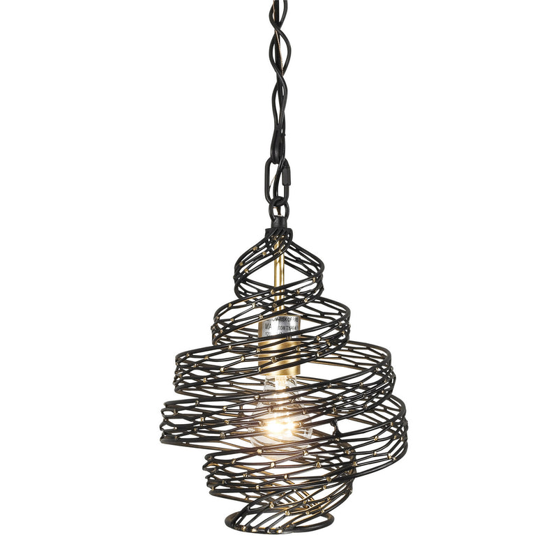 Varaluz 240P01MBFG One Light Mini Pendant, Matte Black/French Gold