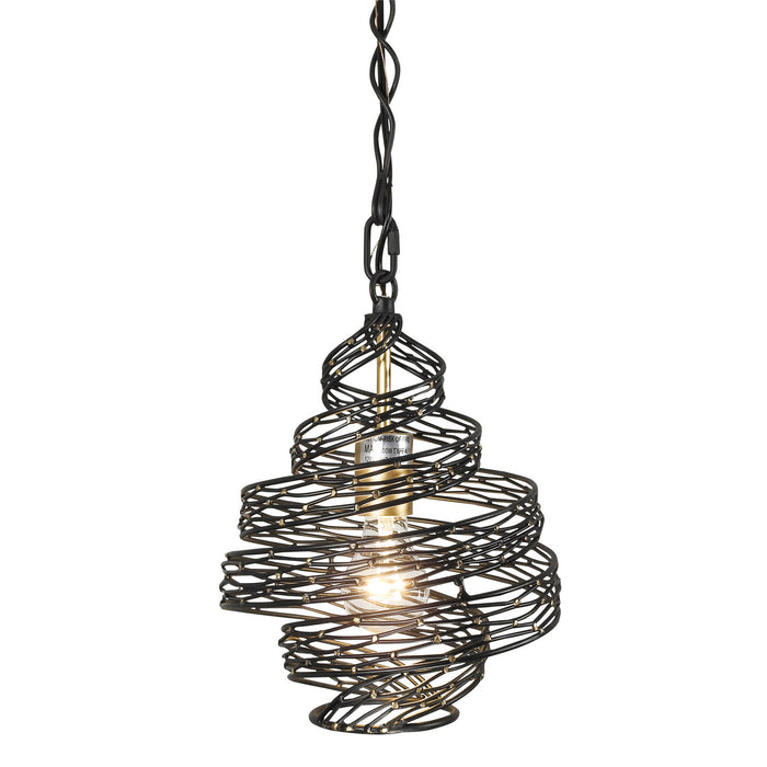 Varaluz 240P01MBFG One Light Mini Pendant, Matte Black/French Gold