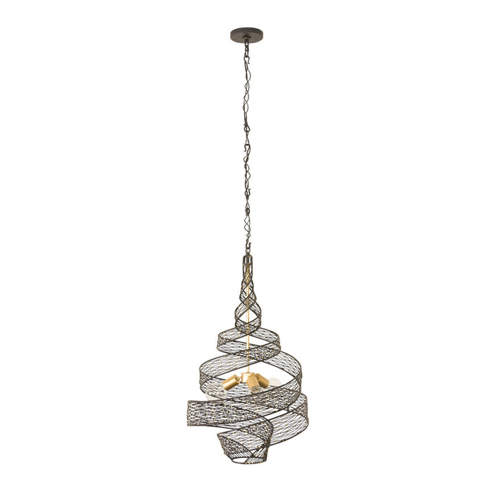 Varaluz 240P03MBFG Three Light Pendant, Matte Black/French Gold