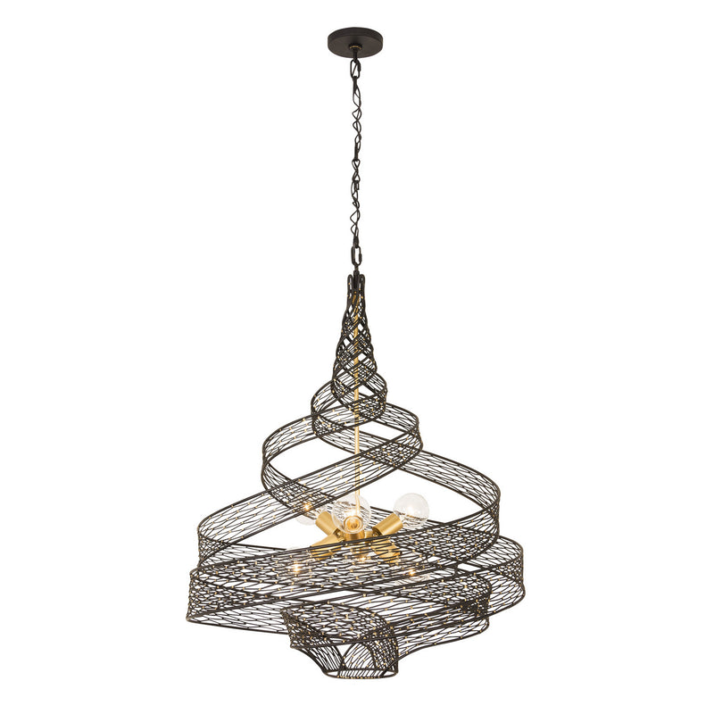 Varaluz 240P06LMBFG Six Light Pendant, Matte Black/French Gold