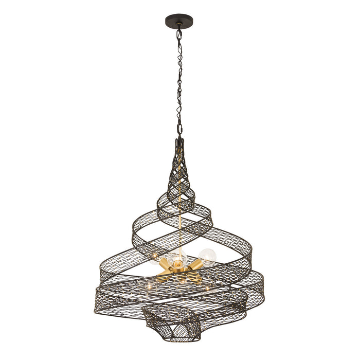 Varaluz 240P06LMBFG Six Light Pendant, Matte Black/French Gold