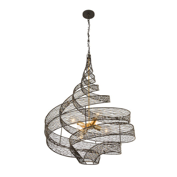 Varaluz 240P06MBFG Six Light Pendant, Matte Black/French Gold