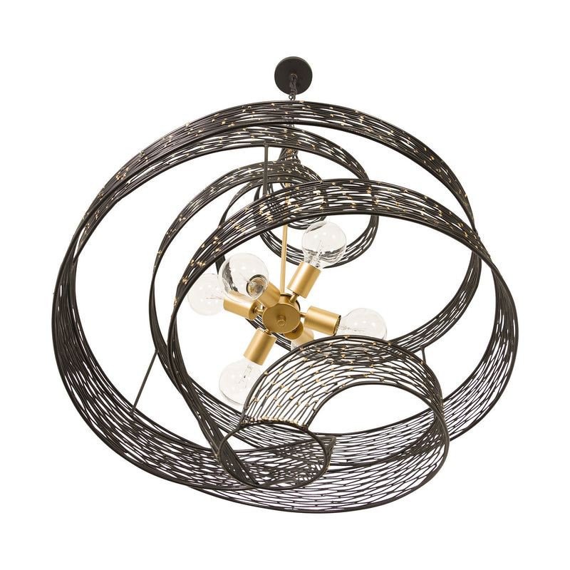 Varaluz 240P06MBFG Six Light Pendant, Matte Black/French Gold