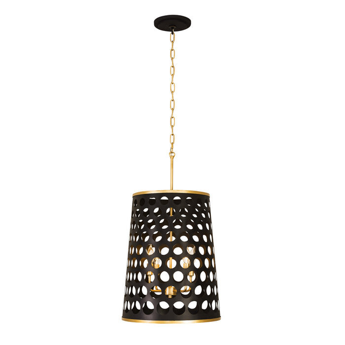 Varaluz 346F04MBFG Four Light Foyer Pendant, Matte Black/French Gold