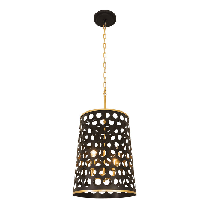 Varaluz 346F04MBFG Four Light Foyer Pendant, Matte Black/French Gold