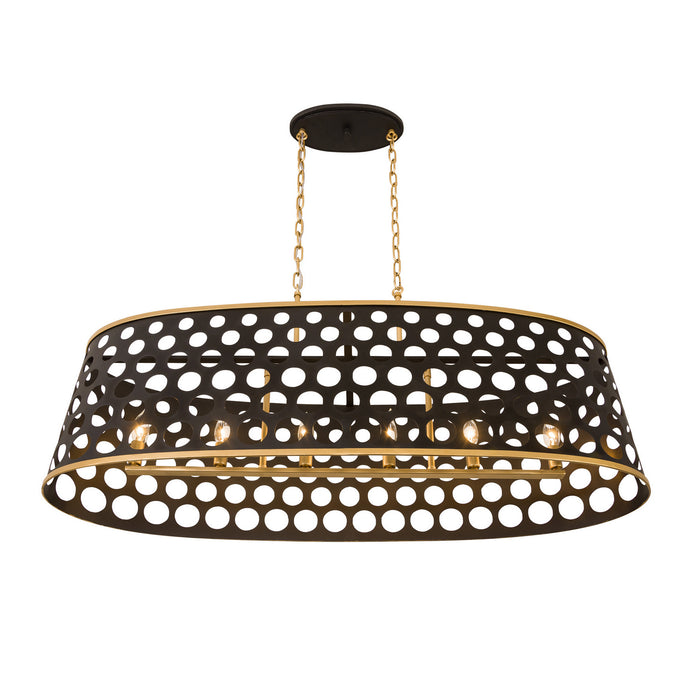 Varaluz 346N06MBFG Six Light Pendant, Matte Black/French Gold