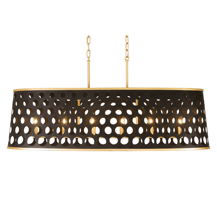 Varaluz 346N06MBFG Six Light Pendant, Matte Black/French Gold