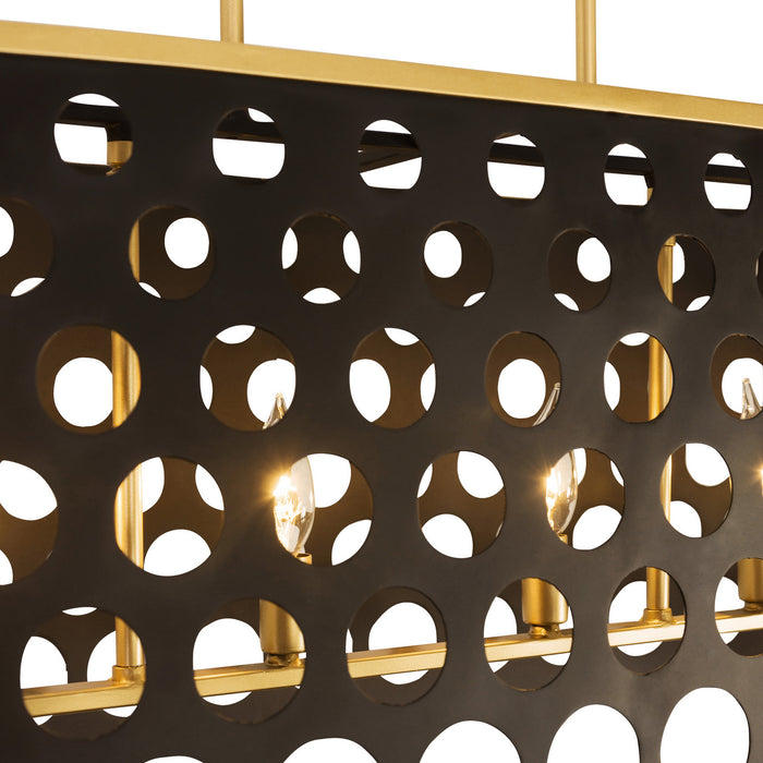 Varaluz 346N06MBFG Six Light Pendant, Matte Black/French Gold