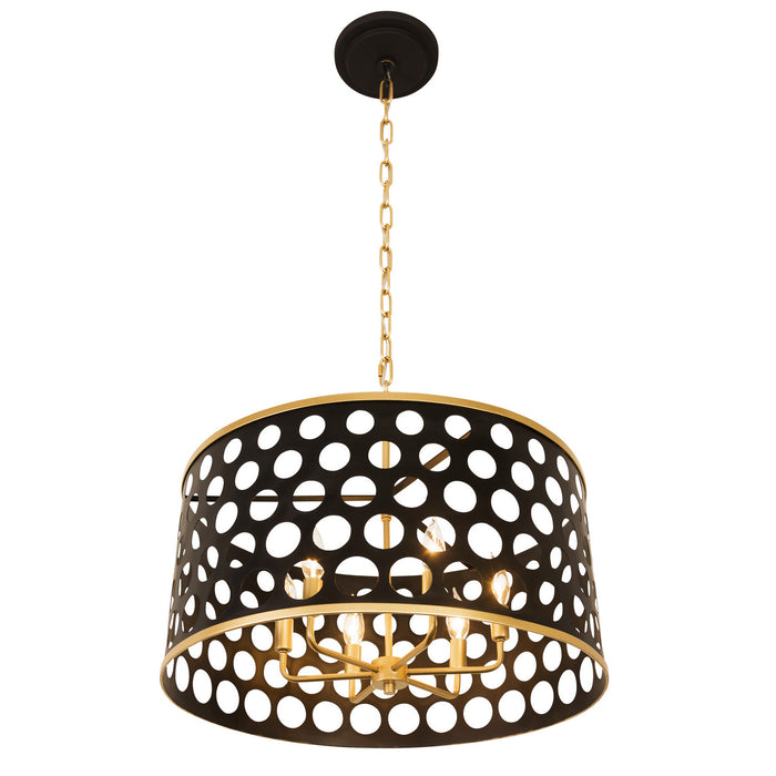 Varaluz 346P06MBFG Six Light Pendant, Matte Black/French Gold