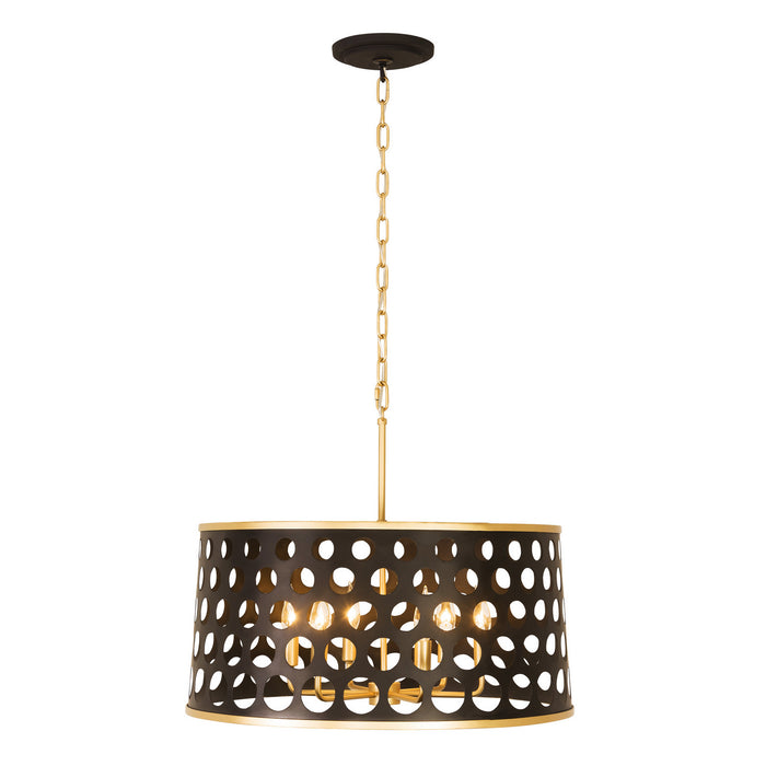 Varaluz 346P06MBFG Six Light Pendant, Matte Black/French Gold