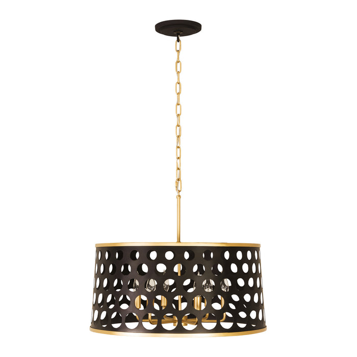 Varaluz 346P06MBFG Six Light Pendant, Matte Black/French Gold