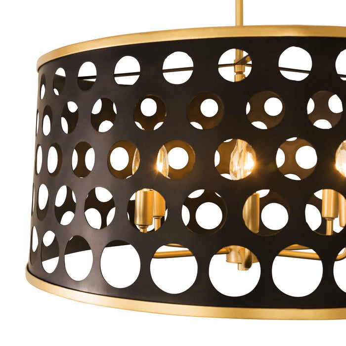 Varaluz 346P06MBFG Six Light Pendant, Matte Black/French Gold