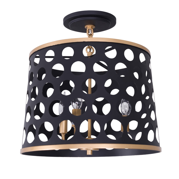 Varaluz 346S03MBFG Three Light Pendant, Matte Black/French Gold