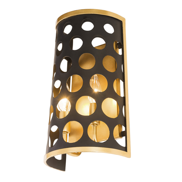 Varaluz 346W02MBFG Two Light Wall Sconce, Matte Black/French Gold