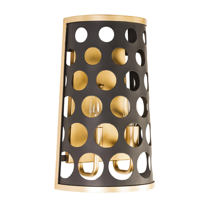 Varaluz 346W02MBFG Two Light Wall Sconce, Matte Black/French Gold