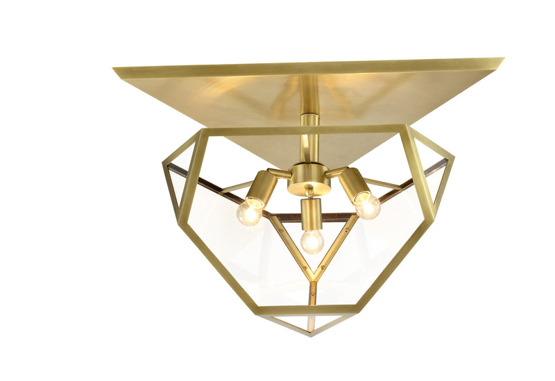 Zeev Lighting SF50010-3-AGB Three Light Semi Flush Mount, Aged Brass