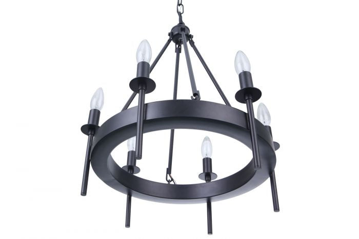 Craftmade 54326-FB Six Light Chandelier, Flat Black