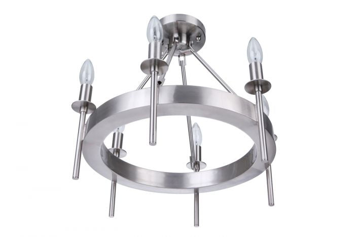 Craftmade 54356-BNK Six Light Semi-Flush Mount, Brushed Polished Nickel