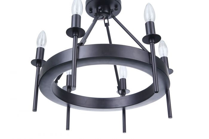 Craftmade 54356-FB Six Light Semi-Flush Mount, Flat Black