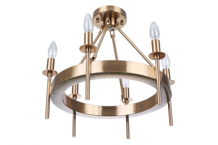 Craftmade 54356-SB Six Light Semi-Flush Mount, Satin Brass
