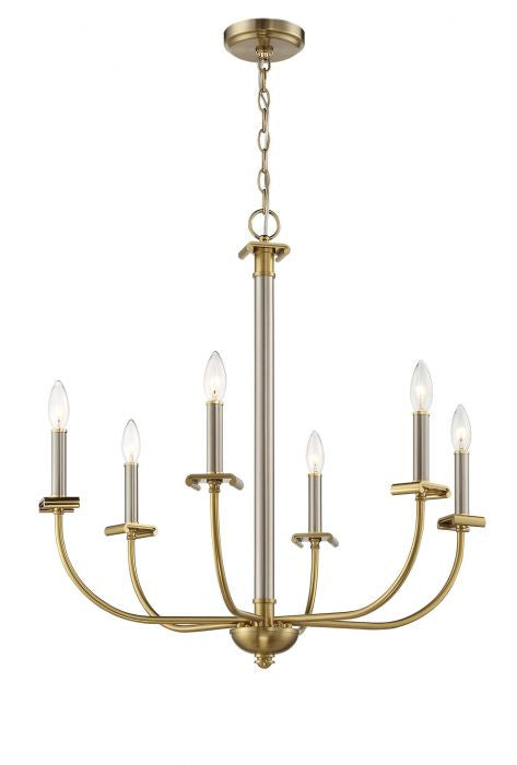Craftmade 54826-BNKSB Six Light Chandelier, Brushed Polished Nickel/Satin Brass