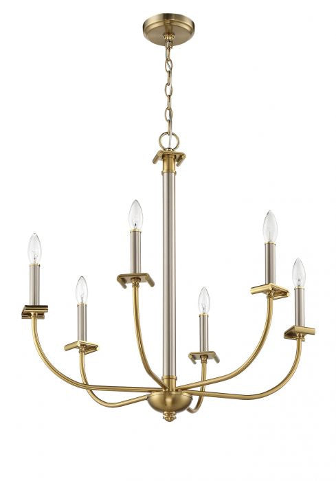 Craftmade 54826-BNKSB Six Light Chandelier, Brushed Polished Nickel/Satin Brass
