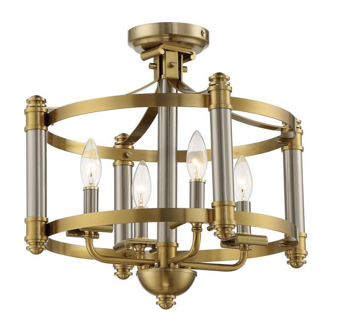 Craftmade 54854-BNKSB Four Light Semi Flush Mount, Brushed Polished Nickel/Satin Brass
