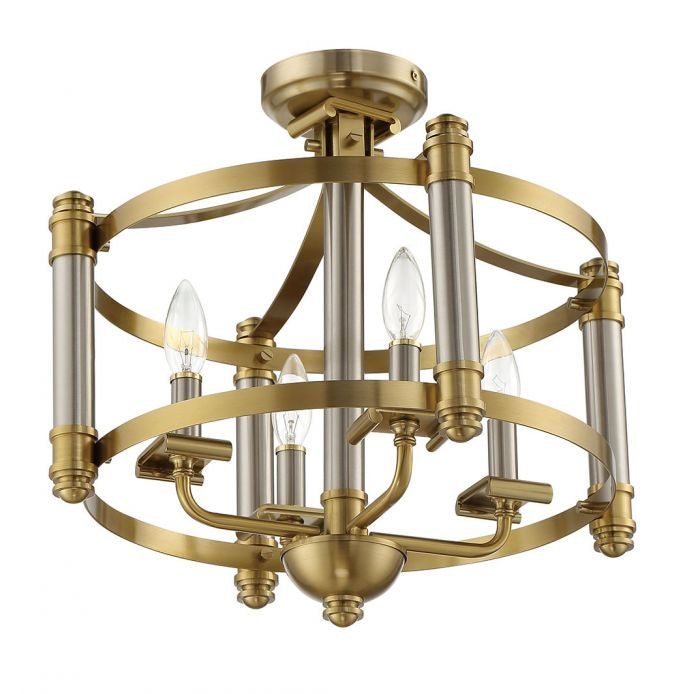 Craftmade 54854-BNKSB Four Light Semi Flush Mount, Brushed Polished Nickel/Satin Brass