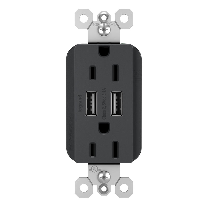 Legrand TM826USBGCCV4 Tamper-Resistant USB Outlet, Graphite
